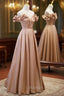Champagne Satin Long Prom Dress, A Line Simple Formal Dress