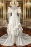 Champagne Satin Long Sleeve Appliques Wedding Dress