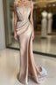 Champagne Satin Straps Beading Mermaid Prom Dress