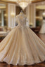 Champagne Sequins Beading Short Sleeve Wedding Dress
