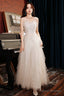 Champagne Spaghetti Strap Long Prom Dresses