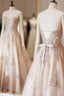 Champagne Sweetheart Lace Applique Long Prom Dress, Champagne Prom Dress