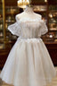 Champagne Sweetheart Lace Tulle Prom Dress, A Line Homecoming Dress