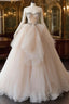 Champagne Sweetheart Neck Tulle Lace Long Tulle Wedding Dress