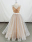 Champagne Sweetheart Tulle Long Prom Dress, Champagne Tulle Formal Dress