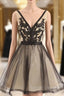 Champagne Tulle Appliques Backless Homecoming Dress