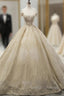 Champagne Tulle Gold Lace Appliques Off The Shoulder Wedding Dress
