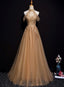 Champagne Tulle Halter Long Prom Dresses A-Line Prom Gowns