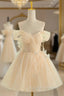 Champagne Tulle Knee Length Prom Dress, Lovely A-Line Party Homecoming Dress
