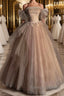 Champagne Tulle Lace Long Prom Dress, Champagne Evening Formal Dress