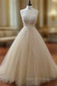 Champagne Tulle Lace Long Prom Dresses Lace Wedding Dresses