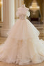 Champagne Tulle Lace Long Wedding Dresses Lace Tulle Wedding Gown