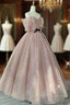 Champagne Tulle Long Prom Dress ,Tulle Lace Prom Dress