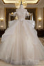 Champagne Tulle Off the Shoulder Appliques Beading Wedding Dress