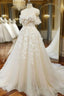 Champagne Tulle Off the Shoulder Appliques Wedding Dress