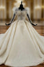 Champagne Tulle Off the Shoulder Long Sleeve Beading Wedding Dress