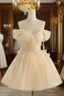 Champagne Tulle Off the Shoulder Pleats Homecoming Dress