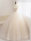 Champagne Tulle Sequin Beads Long Prom Dress, Champagne Evening Dress
