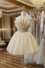 Champagne Tulle Short A-Line Prom Dress, Lovely Strapless Party Dress