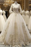 Champagne Tulle Short Sleeve V-neck Appliques Wedding Dress
