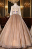 Champagne Tulle Straps Appliques Quinceanera Dress