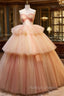 Champagne Tulle Sweetheart Pleats Prom Dress