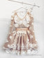 Champagne V Neck Tulle Lace Short Prom Dresses Lace Bridesmaid Dresses