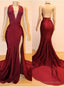 Charming Backless Appliques Burgundy Mermaid Split Slit Prom Dresses Burgundy Prom Dress