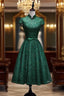 Charming Dark Green Tea Length High Neckline Party Dress, Wedding Party Dress