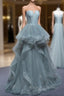 Charming Green Tulle Straps Layers Long Formal Dress, Tulle Prom Dress