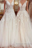 Charming Long A Line V Neck Appliques Lace Tulle Wedding Dresses