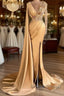 Charming Long Sleeves V-Neck Mermaid Long Prom Dresses With Side Train