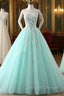 Charming Mint Green Tulle Ball Gowns Sweet 16 Dress, Lace Applique Prom Dress
