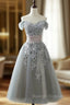 Charming Off-the-shoulder Homecoming Dress, Short A-line Tulle Gray Party Dress