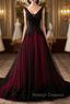 Charming Sleeveless Black and Red Lace Appliques Beaded Prom Dress, Low Back Prom Dress