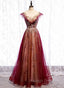 Charming Tulle Cap Sleeves Long New Prom Gown Prom Dresses