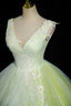 Charming Tulle Lace Green Prom Dresses, V Neck Sleeveless Floor Length Formal Prom Dresses