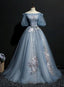 Charming Tulle Puffy Sleeves Long Prom Gowns Prom Dresses