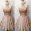 Charming Two Pieces Bare-Midriff Rhinestones Sparkly Halter Pink Cute Homecoming Dress