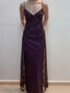 Charming V-Neckline Purple Lace Straps A-Line Prom Dresses Purple Long Prom Dresses