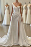 Charming White Long Mermaid One Shoulder Satin Beading Prom Dress