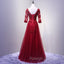 Charming Wine Red Short Sleeves Lace Applique Wedding Prom Dress, Formal Gowns