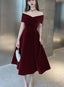 Charming Wine Red Velvet Sweetheart Bridesmaid Dresses Vingage Prom Dresseses