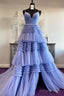 Cheap Prom Dresses Sequin Tulle V Neck Ruffles Formal Dresses Long