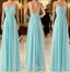 Cheap Simple Junior Strapless Sweetheart Blue Chiffon A-Line Floor-Length Wedding Prom Bridesmaid Dress