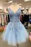 Chic A Line Light Blue Tulle Homecoming Dress With Lace Appliques,Cocktail Dress,Semi Formal Dresses