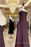 Chic A Line Spaghetti Straps Burgundy Tulle Evening Dress Long Prom Dresses
