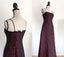 Chic A Line Spaghetti Straps Burgundy Tulle Evening Dress Long Prom Dresses