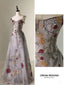 Chic A Line Spaghetti Straps Flowers Tulle Evening Dress Long Prom Dresses