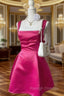Chic A line Square Neckline Hot Pink Satin Short Prom Dresses Homecoming Dresses